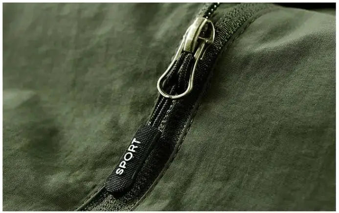 Men's outdoor cargo vest with SPORT zipper pull in olive green, breathable mesh fabric