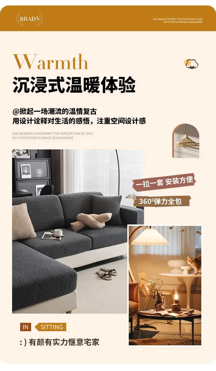 Sofa cover Simples Market 2026 Premium Winter Thermal Teddy Fleece, dark gray, non-slip elastic seat protector