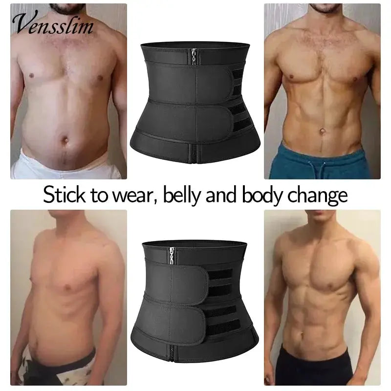 Vensslim men's black waist trainer belt, neoprene with Velcro straps, shown as two belts.
