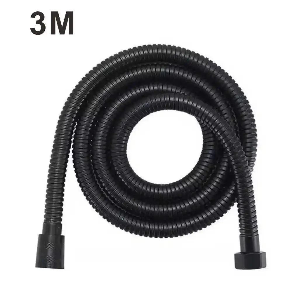 Shower hose, 3m stainless steel, black flexible spiral with metal fittings