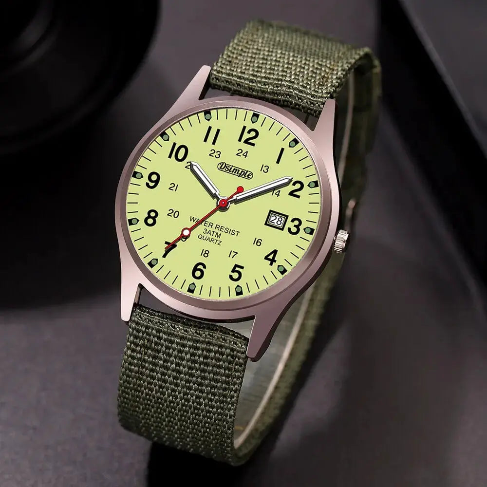 NovaForce Mens Military Style Quartz Wristwatch With Luminous Hands Full Calendar And Nylon Strap Casual Luxury