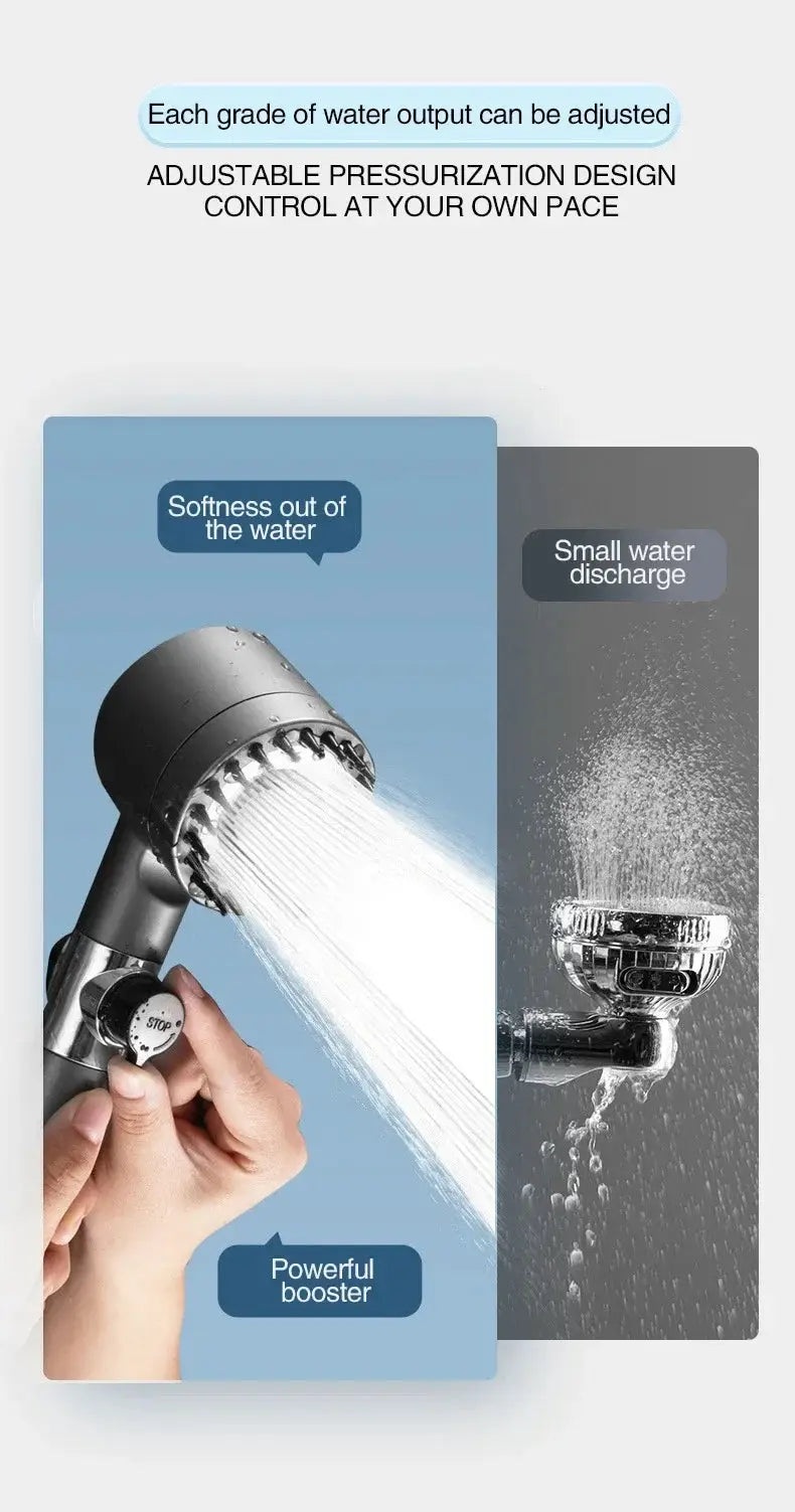 Shower head, black 3-mode adjustable high-pressure with massage brush by Simples Market