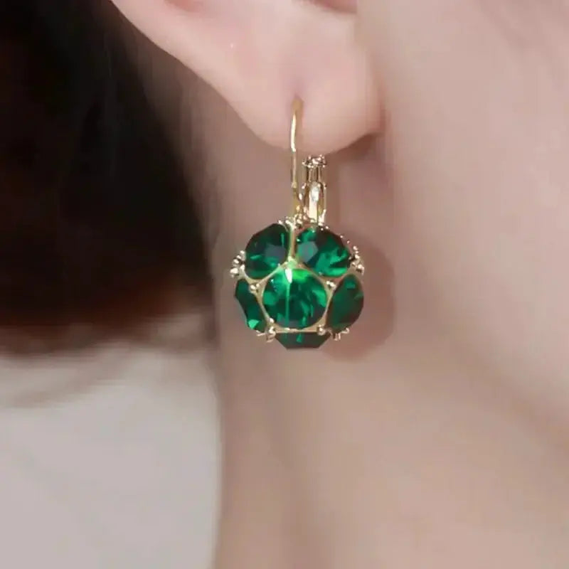 Punk geometric zinc alloy earrings for women with green stones, drop-style vintage jewelry