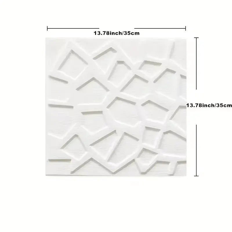 3D white self-adhesive wallpaper tile with geometric relief pattern, 35x35 cm