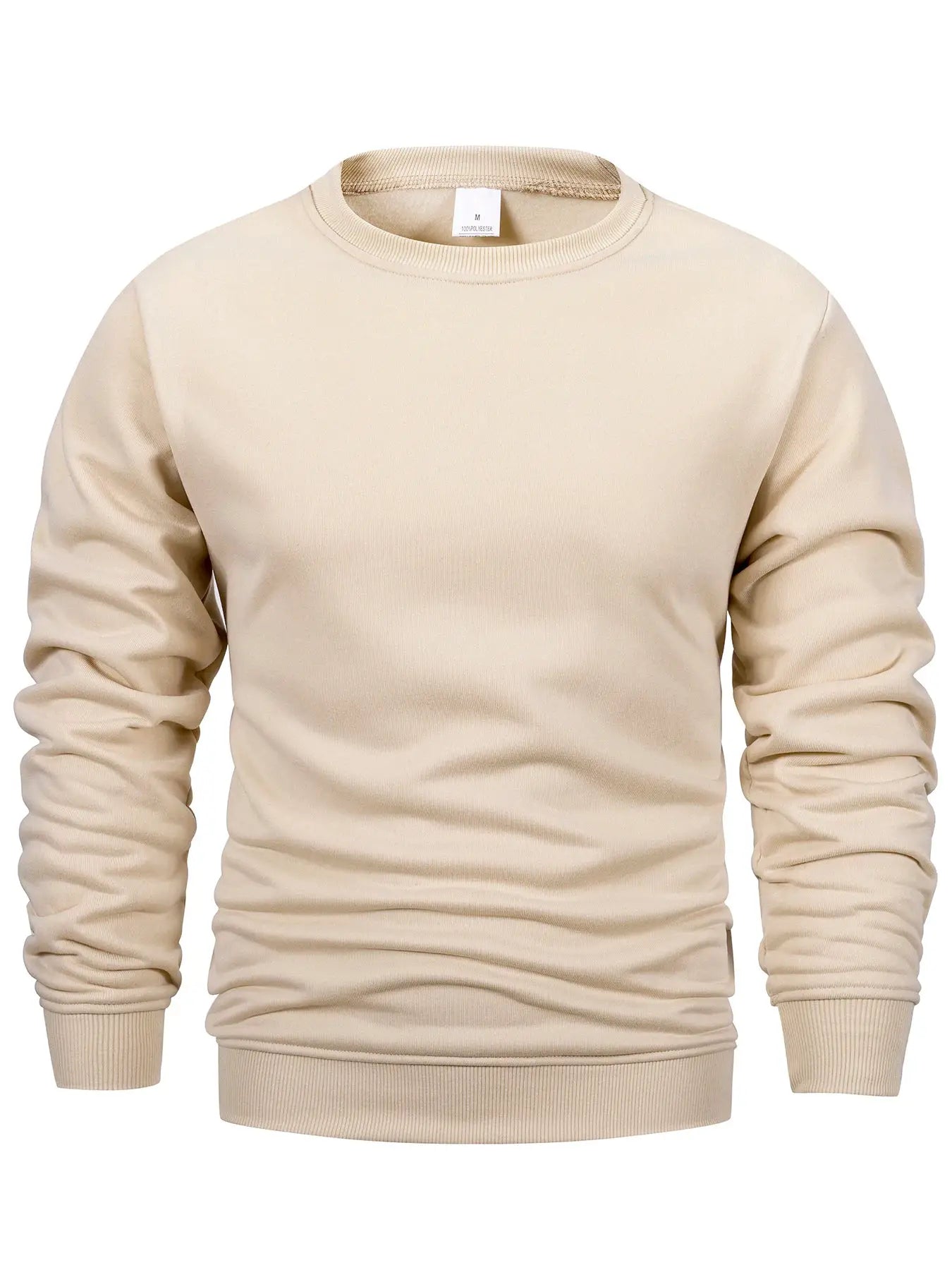 Mens Crew Neck Sweatshirt Solid Color Long Sleeve Pullover Hoodie For Spring Outdoor Casual Daily Sportswear
