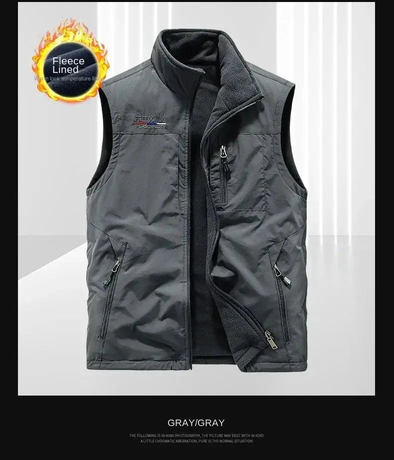 Simples Market gray men's heated outdoor vest with fleece lining and zip pockets