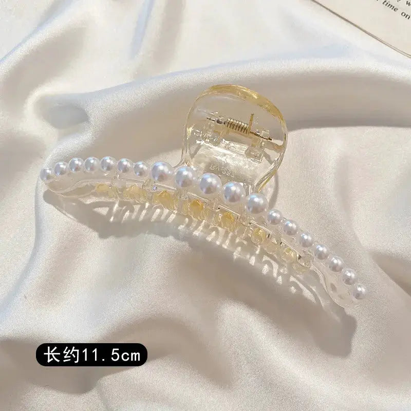 PearlGlow Simulated Pearl Hair Claws for Women Korean Acrylic Large Size Barrette Shark Clip Elegant Secure Hold All Day