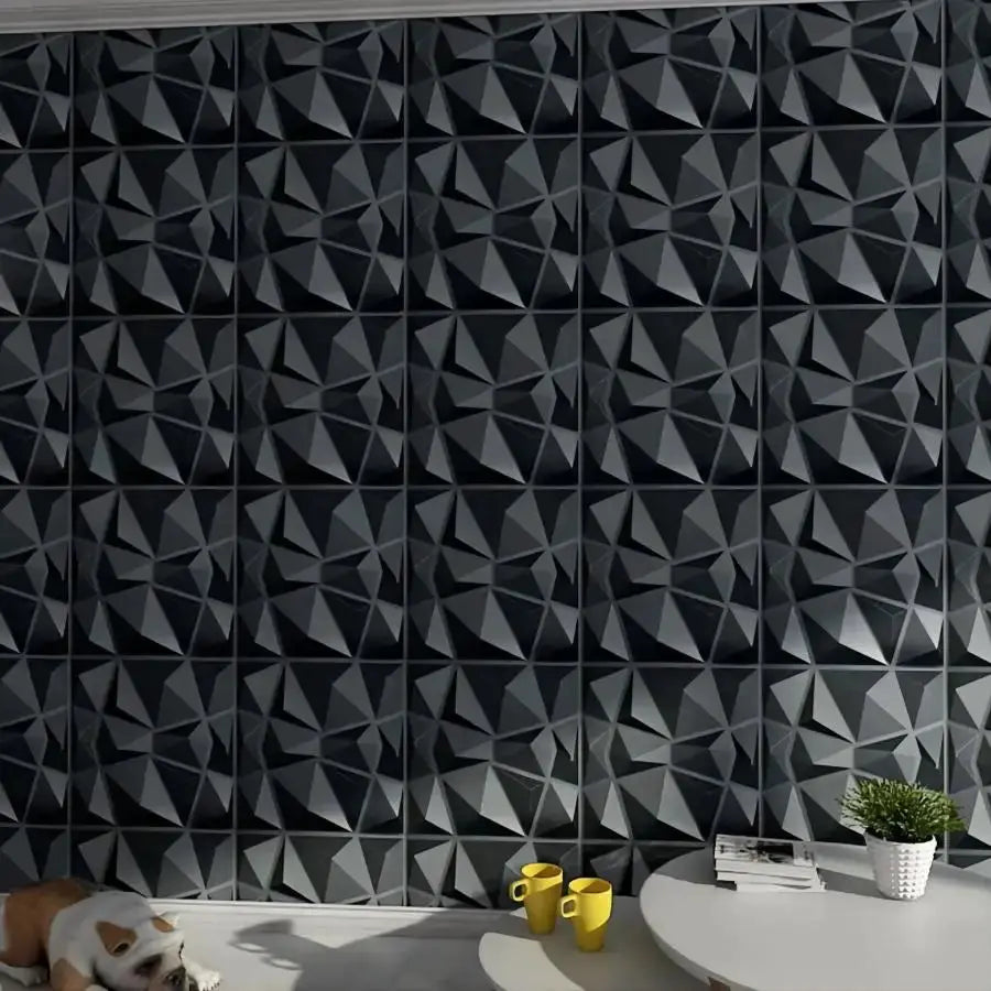3D textured wall panels by Simples Market, dark gray geometric 30cm x 30cm panels (12pcs/20pcs) for indoor walls