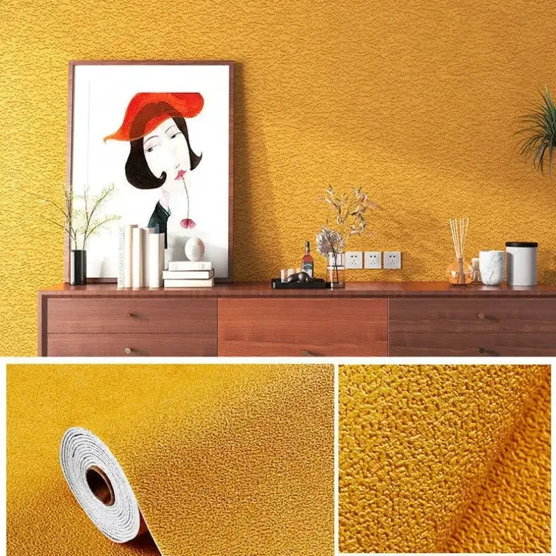 Linen 3D foam self-adhesive PVC wallpaper roll in yellow, waterproof wall decor background