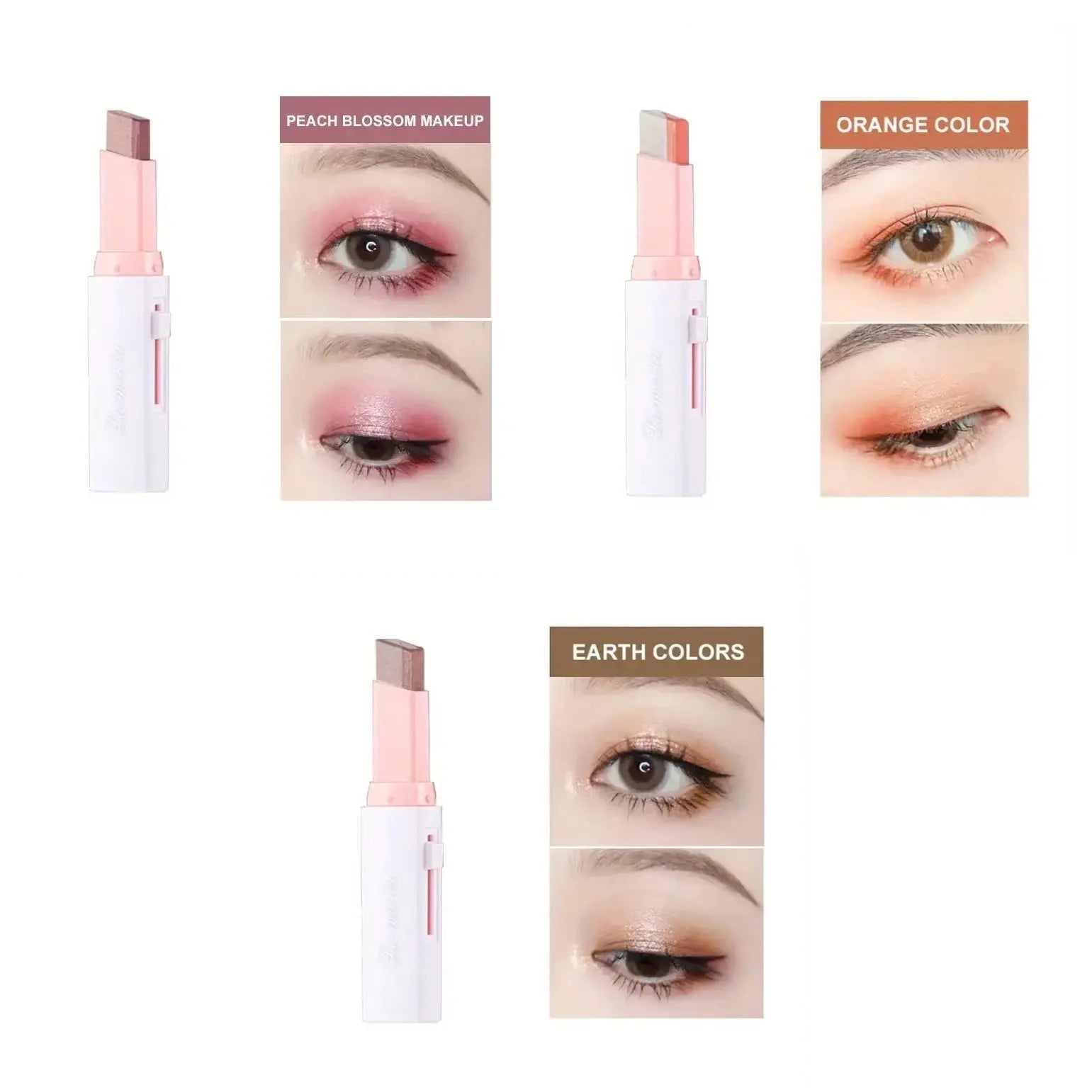 Two-color gradient eye shadow sticks by Simples Market, pink and peach shades, 2-piece set