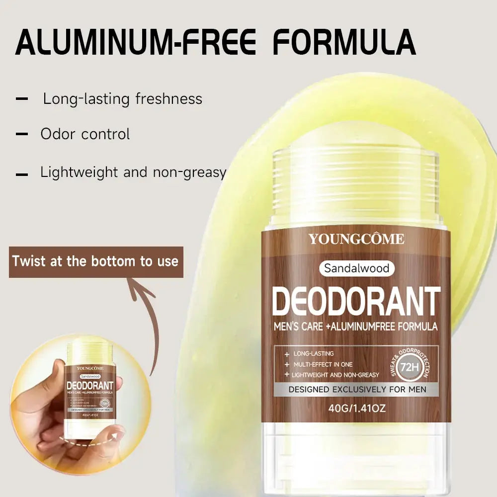 YoungCome Sandalwood men's deodorant stick, aluminum-free formula, 40g