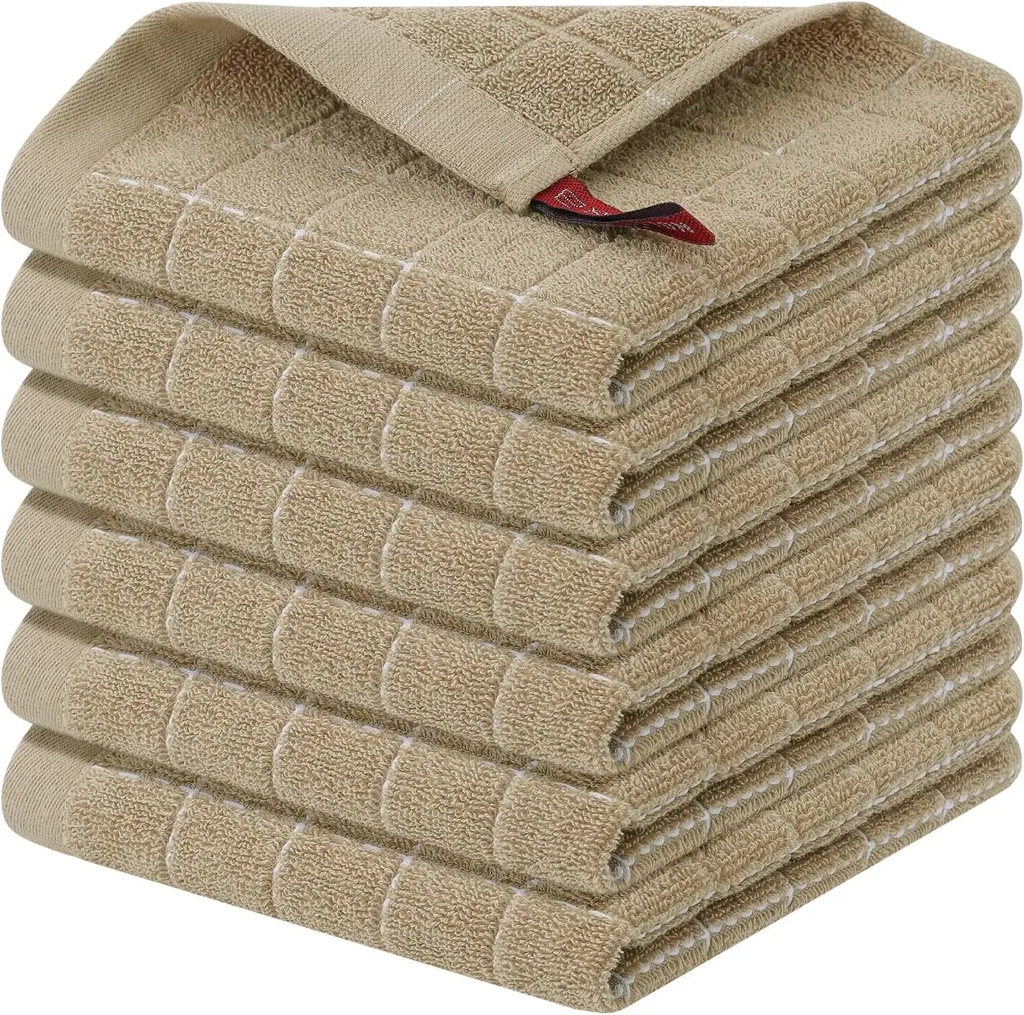 6-pack Simples Market beige 100% cotton terry kitchen towels, 12x12 inches