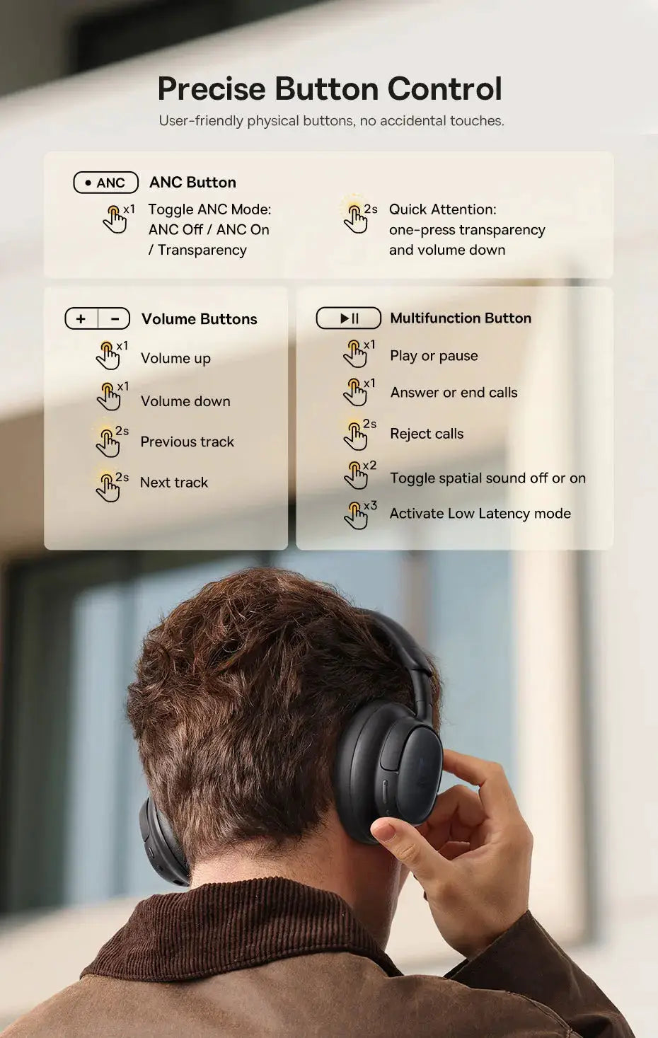 Baseus Bowie MH1 Bluetooth over-ear headphones in black.