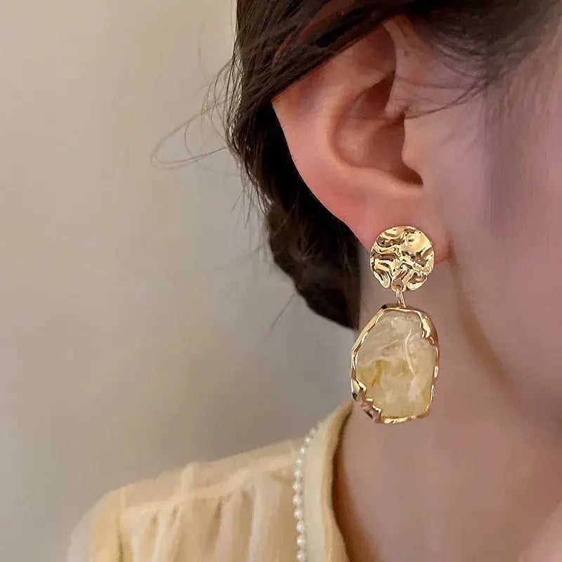 Zircon Square Stone Earrings Vintage Gold Color Small Earrings for Women Jewelry Accessories