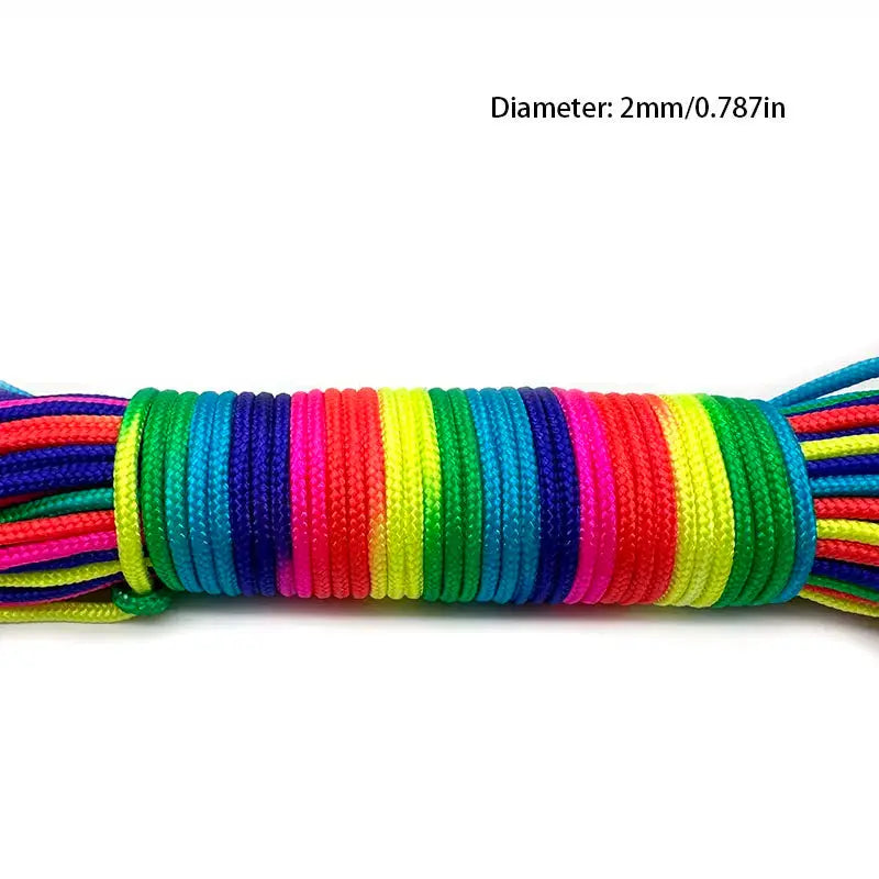 Rainbow paracord rope coil, multicolor braided cord