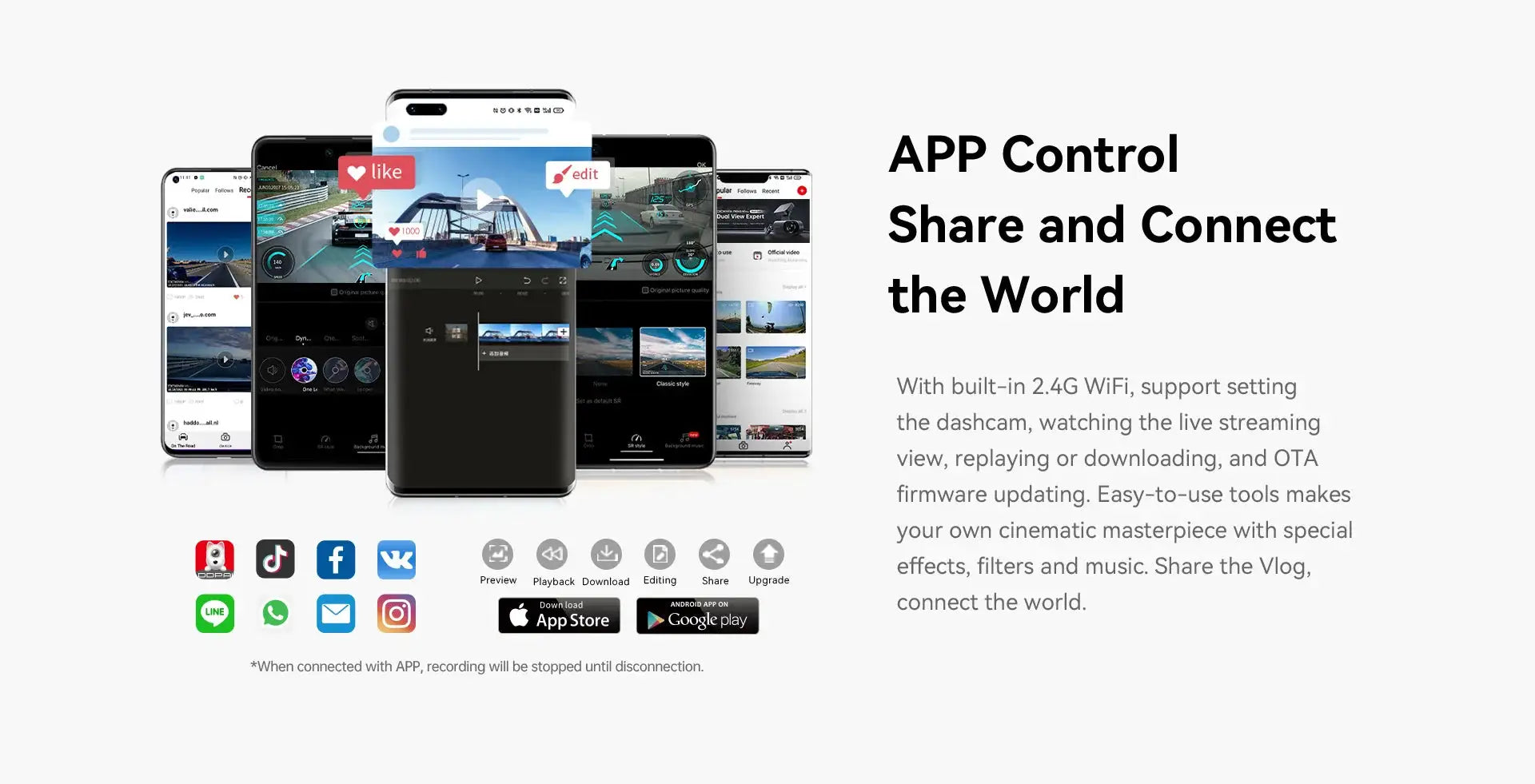 DDPAI Mola N3 Pro dash camera with smartphone app control UI shown on multiple screens
