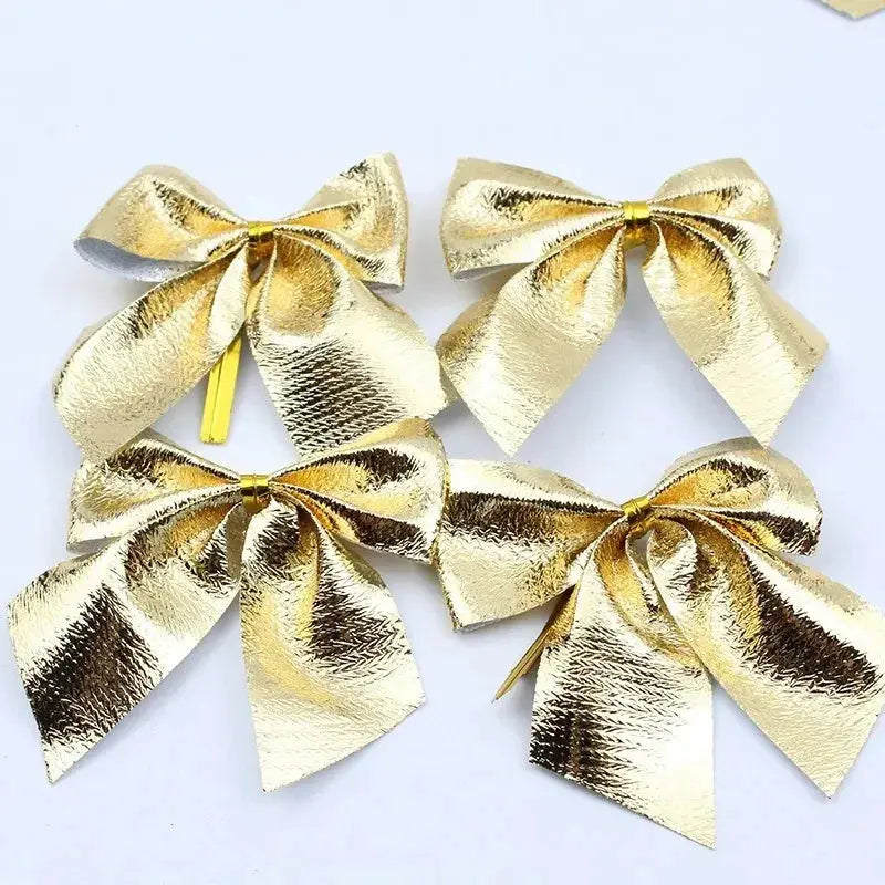 12 24 36 Pcs Christmas Bow Red Gold Mini Tree Bowknot For Home Decoration Wedding Decor New Year Party DIY Gift