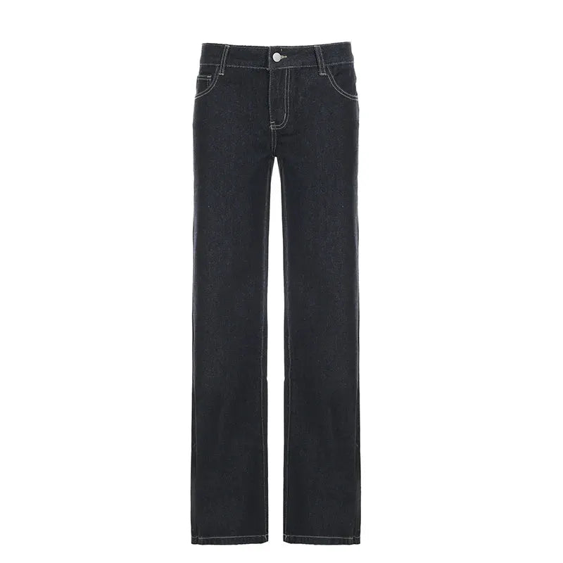 Women's Slim Fit Flared Jeans Y2K Low Rise Denim Embroidery Distressed