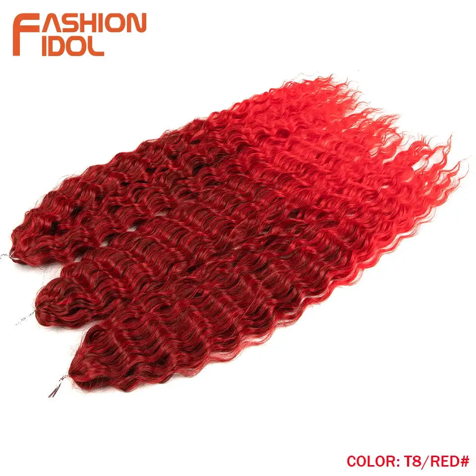 Fashion Idol Ariel Hair synthetic twist crochet curls, 24in red ombre water-wave braiding extensions