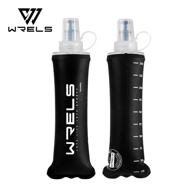 WRELS soft-flask bottles, black TPU collapsible hydration for running, BPA-free pair
