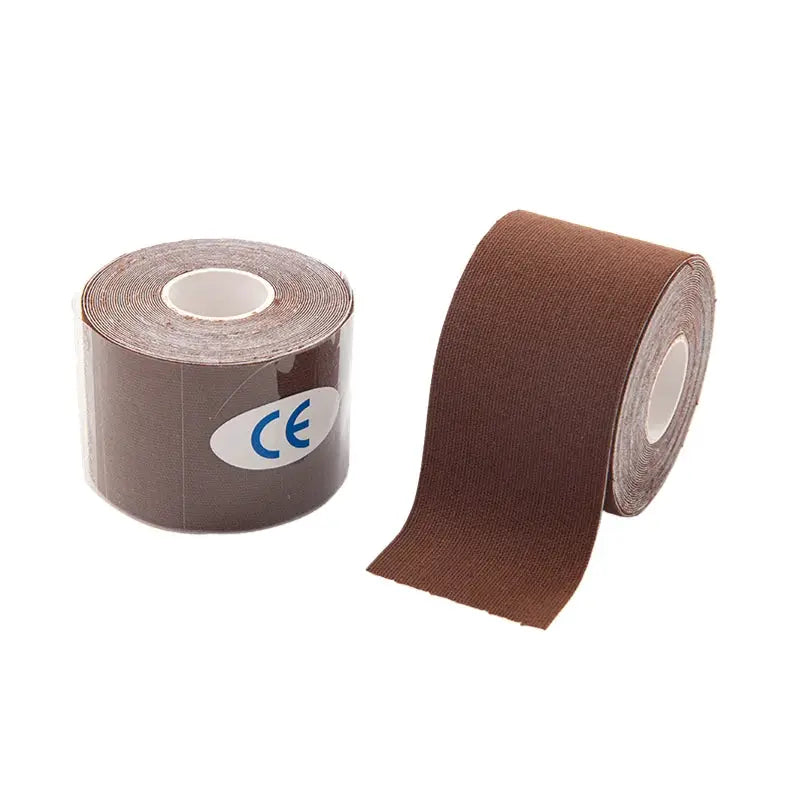Simples Market kinesio tape rolls, brown elastic athletic tape 5–10 cm for knee pain relief, two rolls with CE label