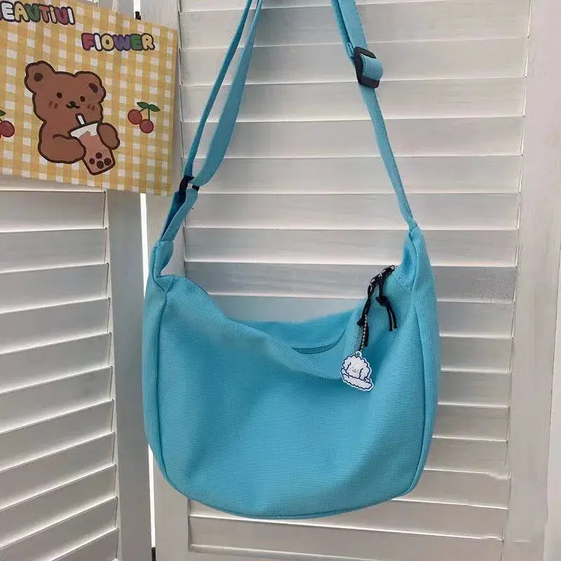 Blue shoulder bag for women, Harajuku style, large-capacity crossbody purse