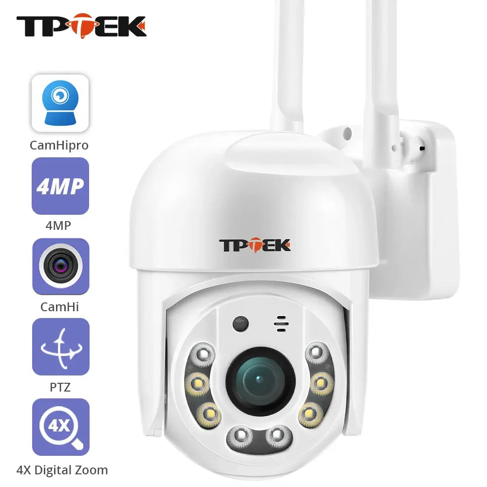 4MP PTZ WiFi outdoor security camera by TP-TEK in white with 4X digital zoom