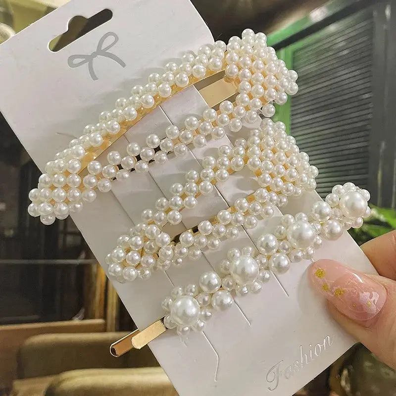 Korean Inspired Luxe Pearl Hair Clips With Geometric Alloy And Plastic Pins For Women Secure Fashion Accessory
