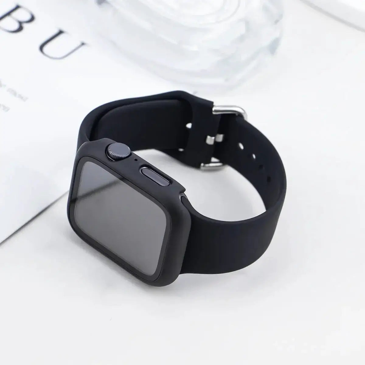 Glass+Case+Strap For Apple Watch band 44mm 40mm 45 41 38 42 46mm Silicone watchbands bracelet iWatch series 11 10 9 7 6 5 4 3 SE