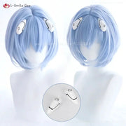 Rei Ayanami cosplay wig by Simples Market, short blue heat-resistant synthetic wig with white hair clips and wig cap