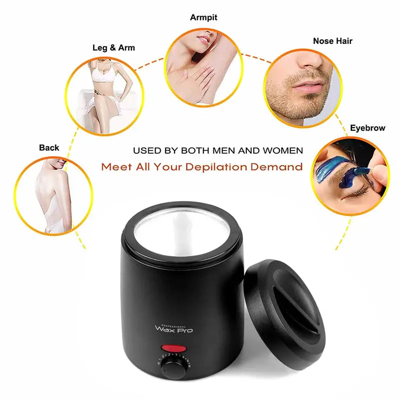 Wax heater by Simples Market, black 200ml waxing machine for hair removal with lid.
