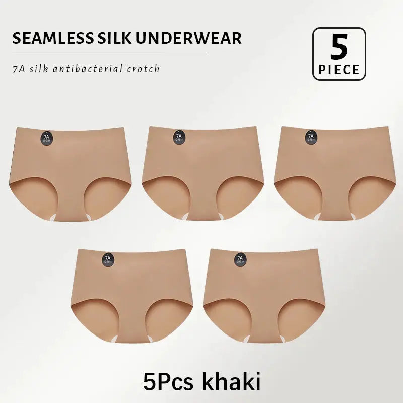 Panties, 5-piece khaki seamless mulberry silk for women