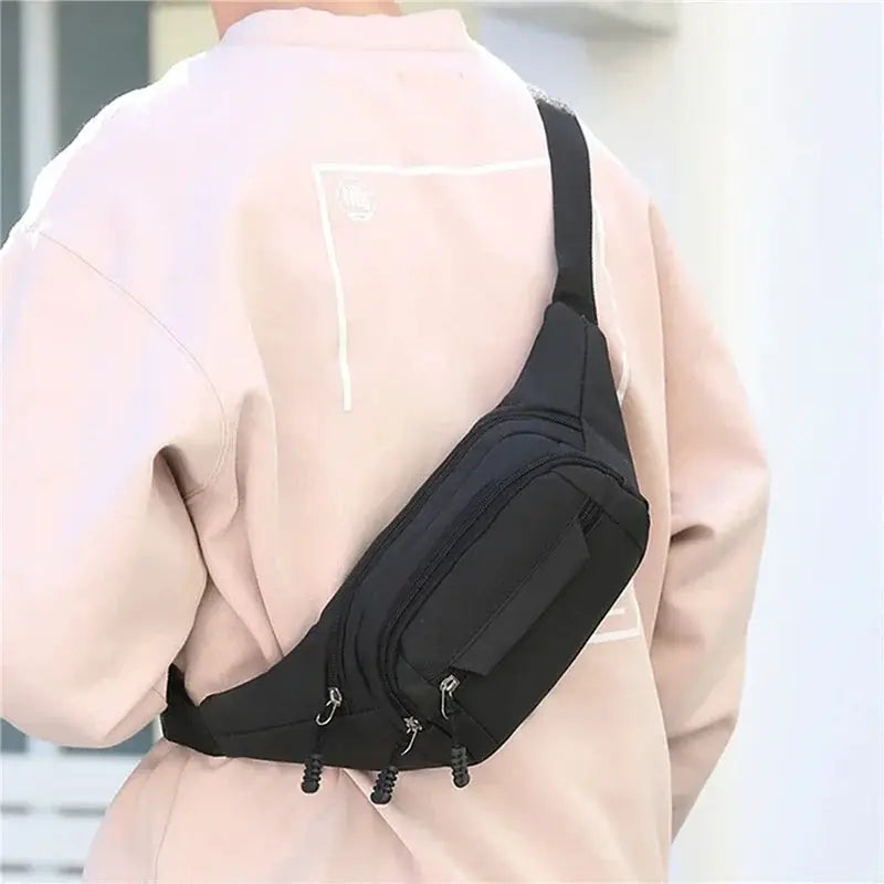 Simples Market 2024 Mobile Waist Bag for men and women, black multifunctional belt bag with large capacity pockets.