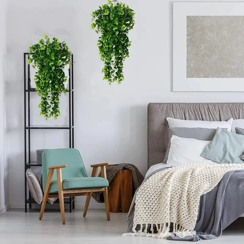 Artificial Five Forks Rattan Eucalyptus Wall Hanging Realistic Greenery Vine For Home And Outdoor Decor Plant