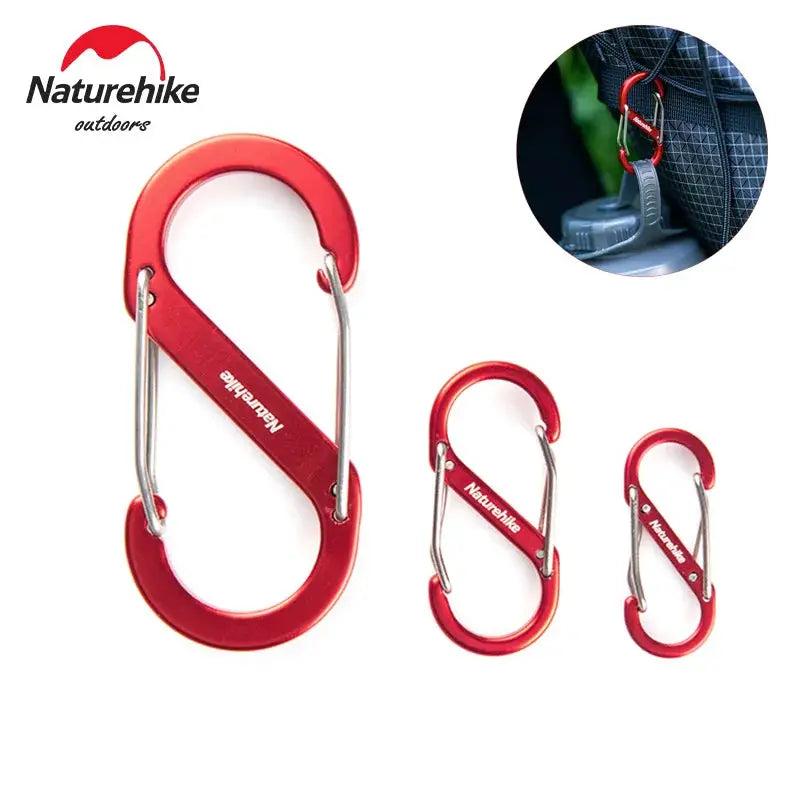 Naturehike red aluminum S-shaped mountaineering buckle, multifunctional backpack carabiner, set of 3