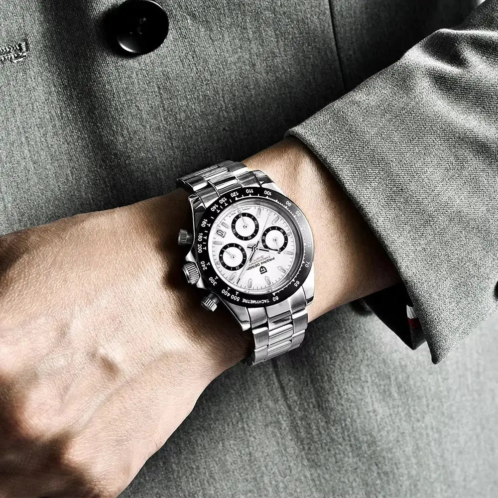 PAGANI DESIGN PD1644 men's stainless steel chronograph watch with white dial, 100M water resistant