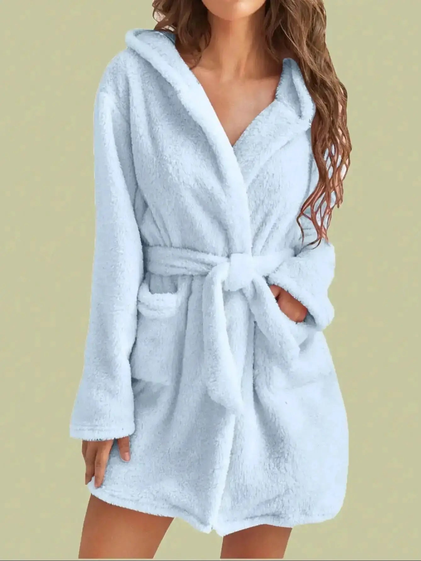 CozyNest Womens Hooded Fleece Robe Belted Knee Length For Autumn And Winter Warmth And Comfort