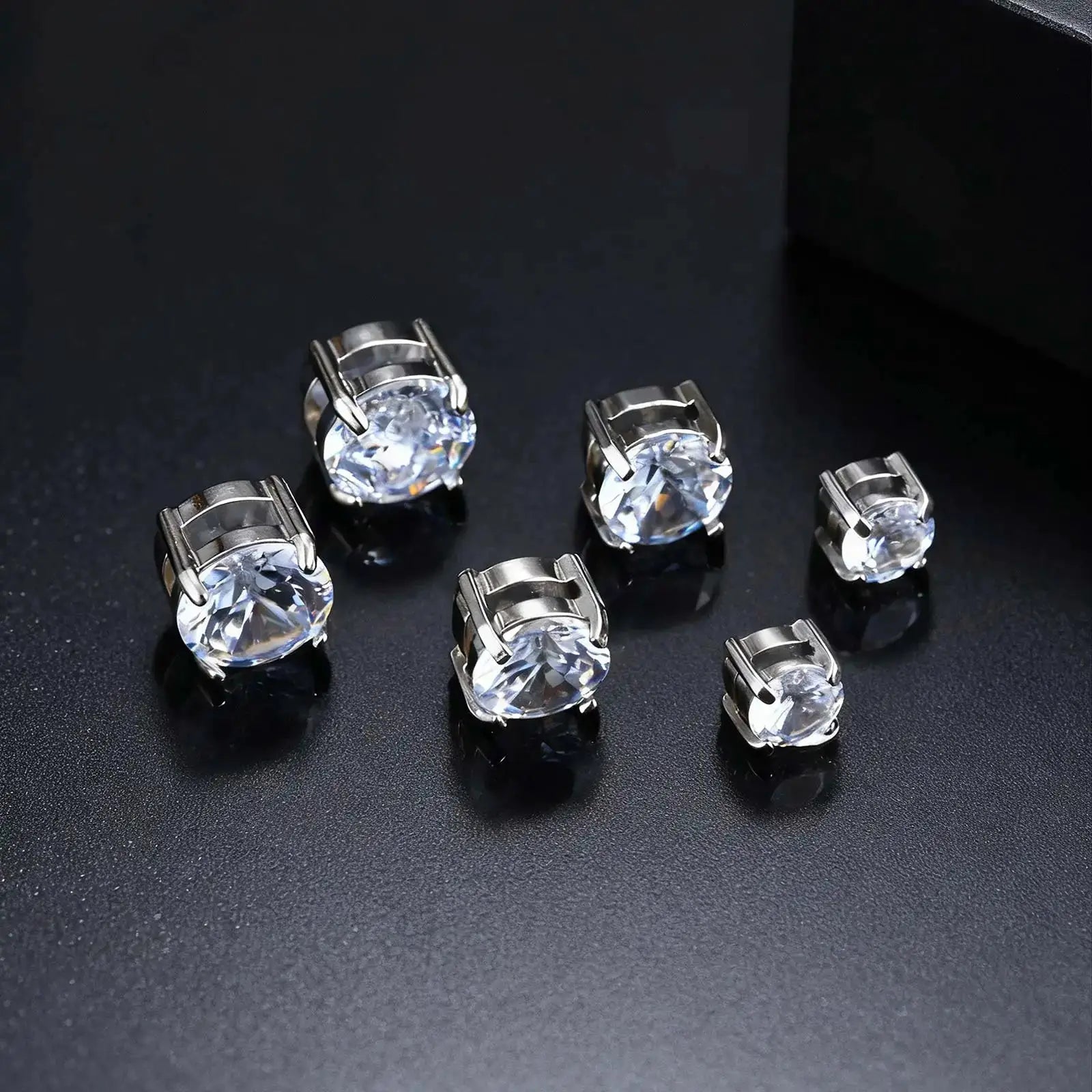 Punk round zircon magnetic ear studs, stainless steel non-piercing clip earrings, set of 7 by Simples Market