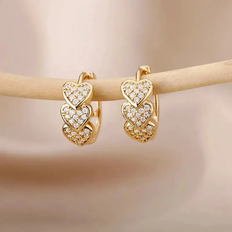 Hollow Zircon Heart Earrings For Women Stainless Steel Gold Color Jewelry Gift Free Shipping Luxury Wedding Accessory