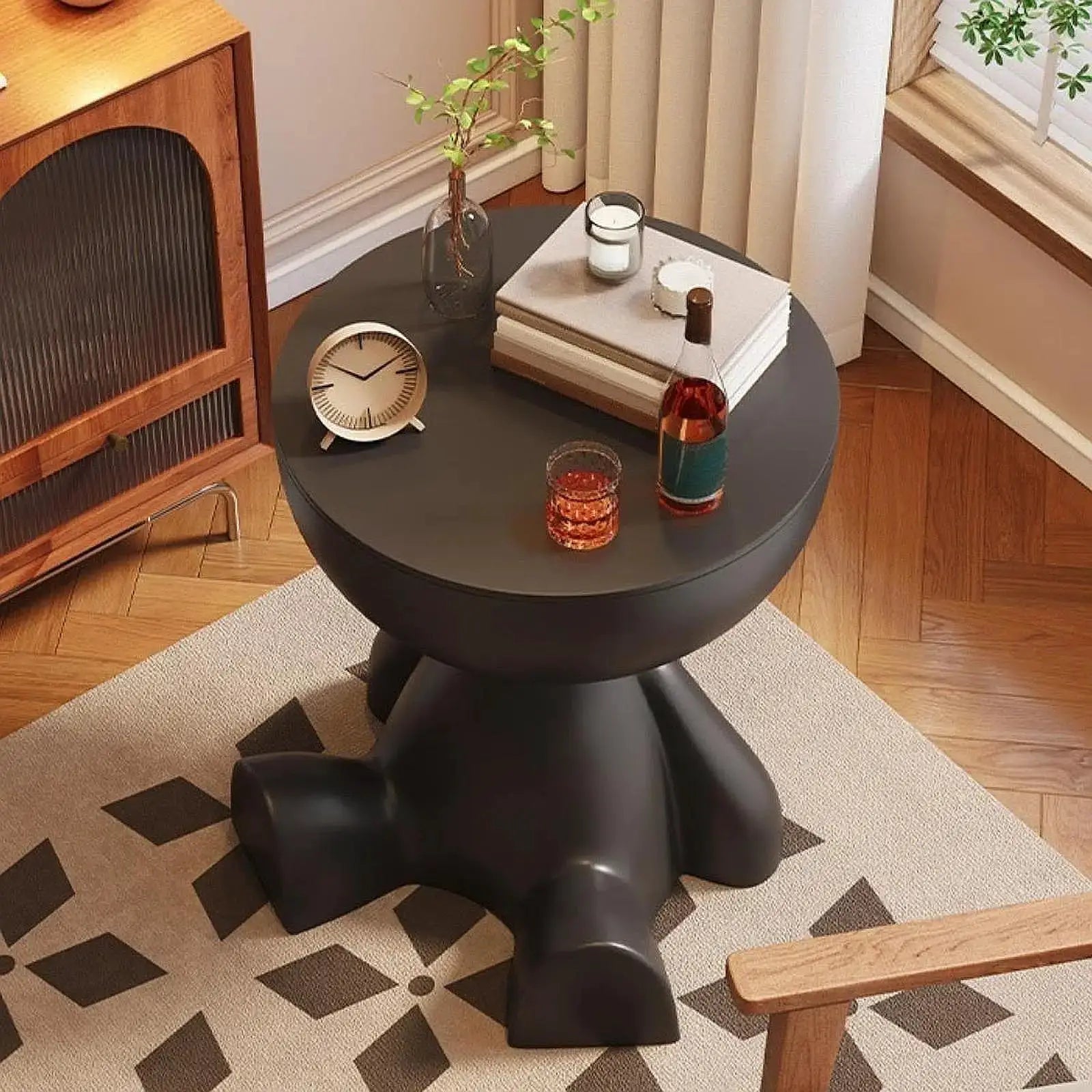 Bear Shaped End Table With Flat Head Figurine Movable Mini Side Table For Living Room Bedroom Balcony Small Apartment