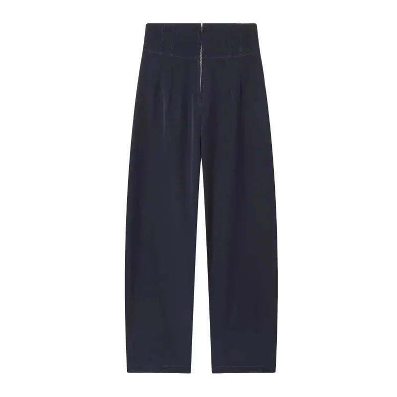 Women's navy high-waist trousers with front zipper