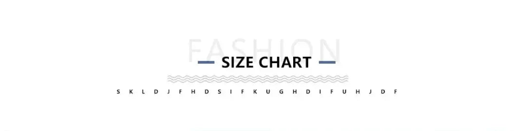 Fashion size chart graphic for women's outfits on a white background with wave accents