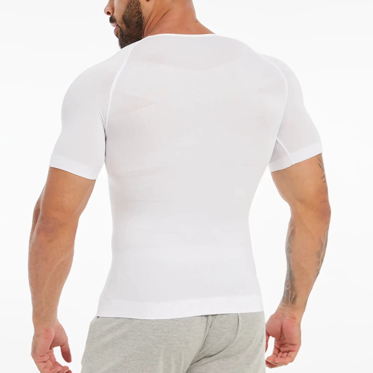 Men's white short-sleeve compression shirt, Simples Market shapewear top