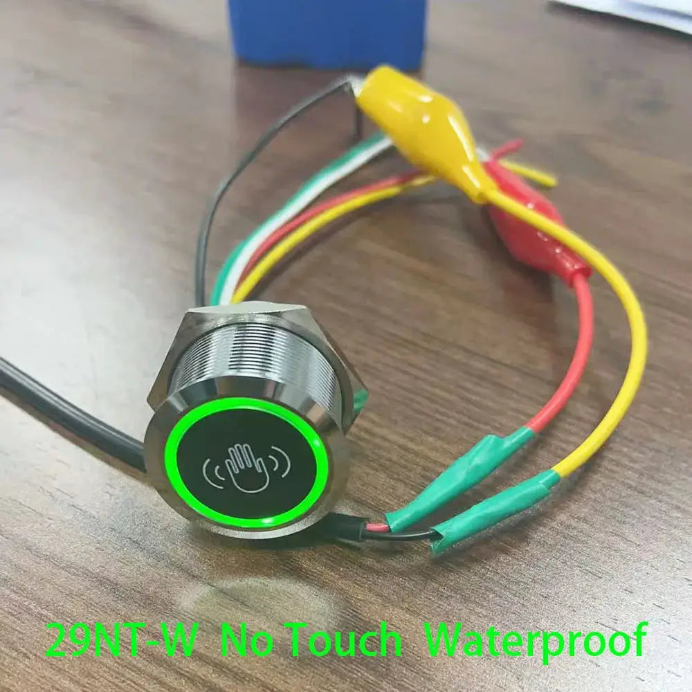 Round metal door exit no-touch push button with green LED ring, wired DC9-24V, waterproof