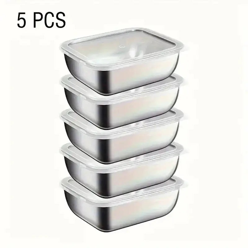 5 Piece Stainless Steel Food Storage Containers Set Stackable Meal Prep Boxes For Kitchen Fridge Travel Eco Friendly
