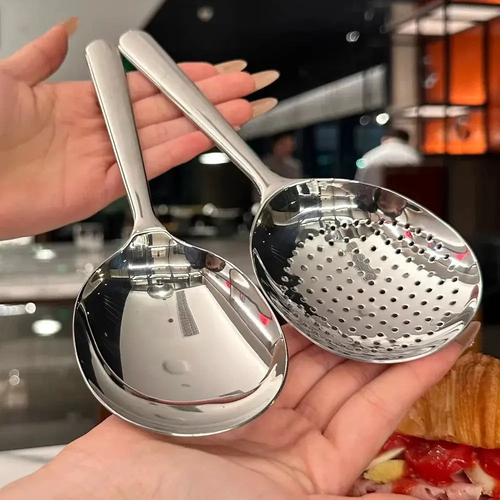 Heavy Duty Stainless Steel Serving Spoon With Heat Resistant Short Handle Drain Holes For Commercial And Home Kitchens