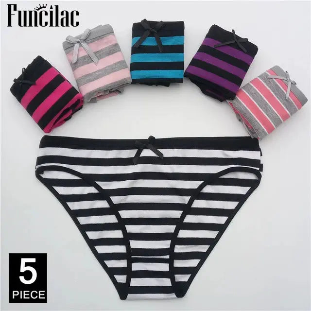 Women's striped cotton bikini panties five-piece set by Simples Market