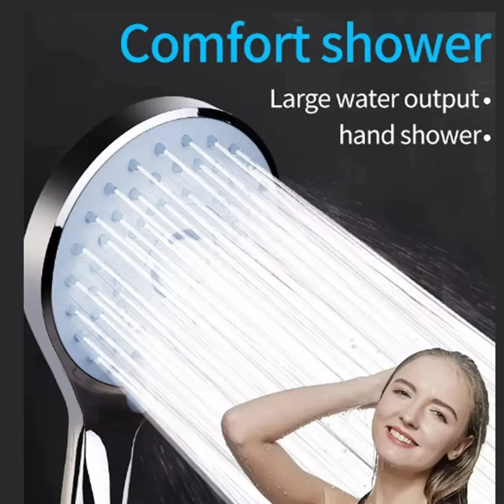 Chrome handheld shower head with wide spray and large water output