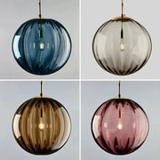 Simples Market modern LED pendant light: glass ball pendant in blue, clear, amber, and pink (set of 4)