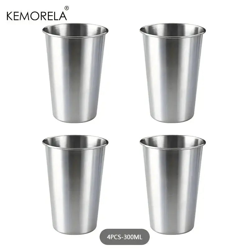 Kemorela 4 Piece Stainless Steel Cup Set With 300ml 400ml And 500ml Tumblers Stackable Camping Drinking Glasses